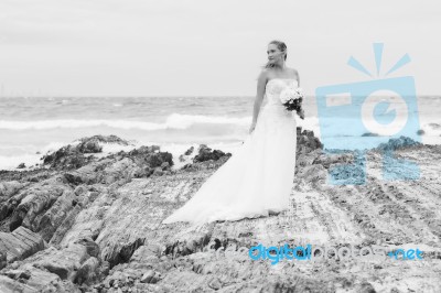 Bride At Snapper Rock Beach In New South Wales Stock Photo