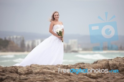 Bride At Snapper Rock Beach In New South Wales Stock Photo