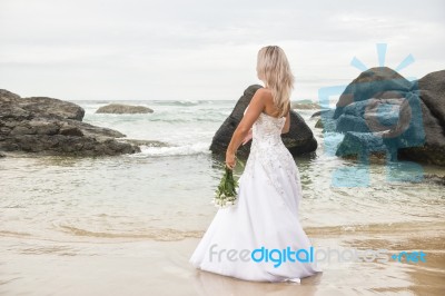 Bride At Snapper Rock Beach In New South Wales Stock Photo