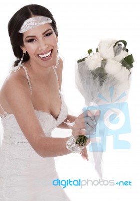 Bride Holding Bouquet Stock Photo