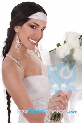 Bride With Wedding Bouquet Stock Photo
