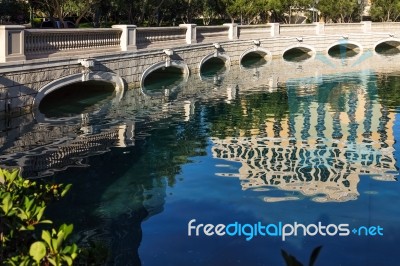 Bridge Over The Bellagio Lake Stock Photo