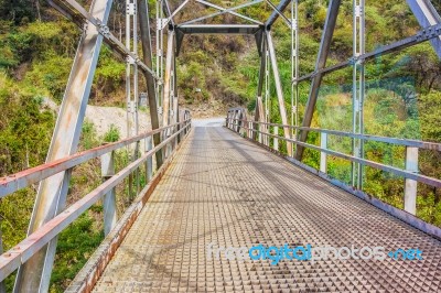 Bridge Over The River In The Highlands Of Guatemala Stock Photo