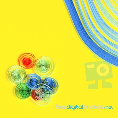 Bright Colored Background Items For Quilling (paper, Ruler) Stock Photo