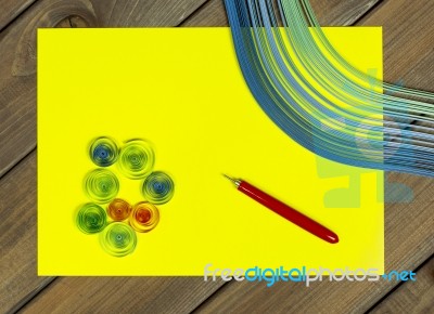 Bright Colored Background Items For Quilling (paper, Ruler) Stock Photo