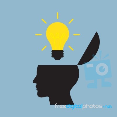 Bright Light Bulb On Top Of Opened Human Head Stock Image
