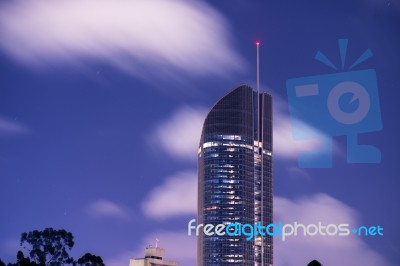 Brisbane, Australia - Saturday 25th November, 2017: View Of Brisbane City Skyscrapers At Night With Clouds On Saturday 25th November 2017 Stock Photo