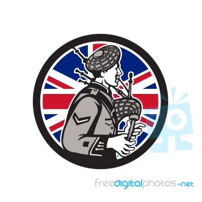 British Bagpiper Union Jack Flag Icon Stock Image