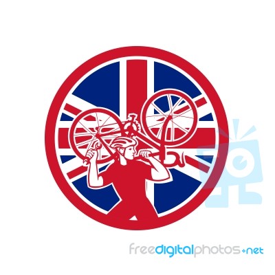 British Bike Mechanic Union Jack Flag Mascot Stock Image