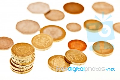 British Coins Isolated On White Stock Photo