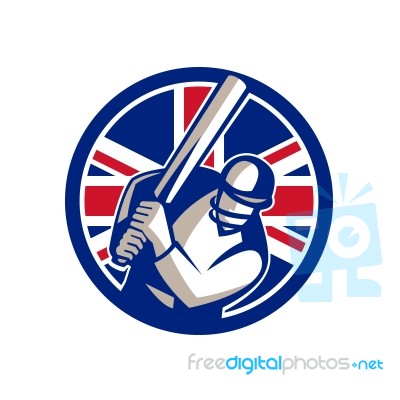 British Cricket Batsman Batting Union Jack Flag Icon Stock Image