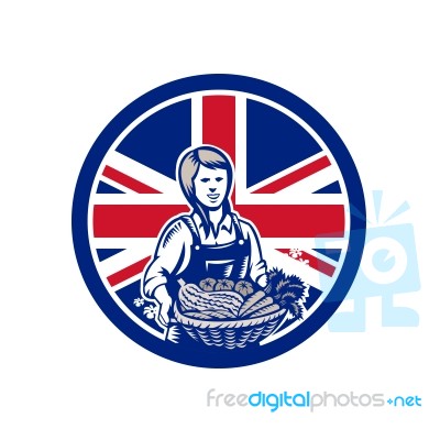 British Female Organic Farmer Union Jack Flag Icon Stock Image