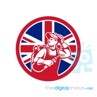 British Lit Operator Union Jack Flag Icon Stock Image