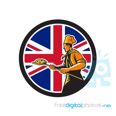 British Pizza Baker Union Jack Flag Icon Stock Image