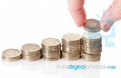 British Pound Sterling Coins Stack Stock Photo