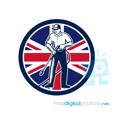 British Pressure Washing Union Jack Flag Circle Retro Stock Image