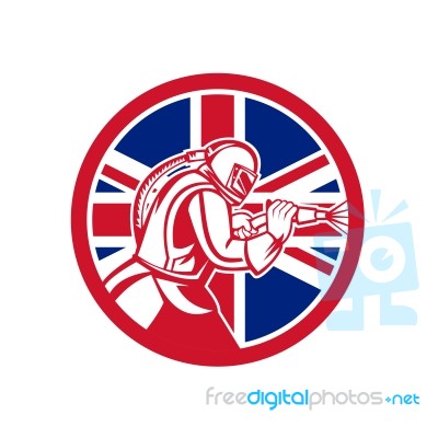 British Sandblaster Abrasive Blasting Union Jack Flag Circle Stock Image