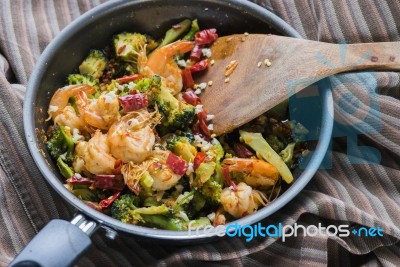 Broccoli And Shrimp Stock Photo