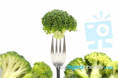 Broccoli On Fork Stock Photo