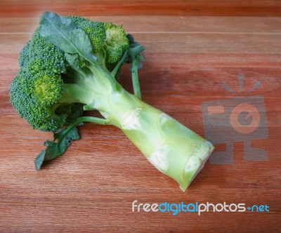 Broccoli On Top Wood Table Stock Photo