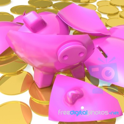Broken Piggybank Showing Due Payments Stock Image