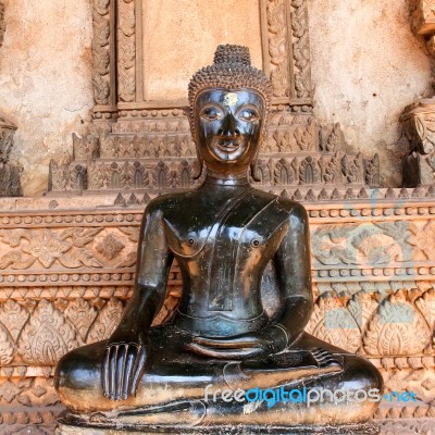 Bronze Buddha Statue At The Haw Phra Kaew, Vientiane, Laos Stock Photo