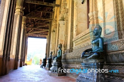Bronze Buddha Statue At The Haw Phra Kaew, Vientiane, Laos Stock Photo