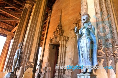 Bronze Buddha Statue At The Haw Phra Kaew, Vientiane, Laos Stock Photo