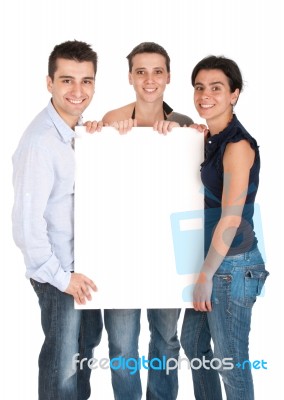 Brother And Sisters Holding Banner Stock Photo