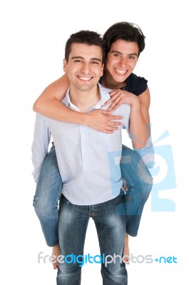 Brother Gives Piggyback Stock Photo