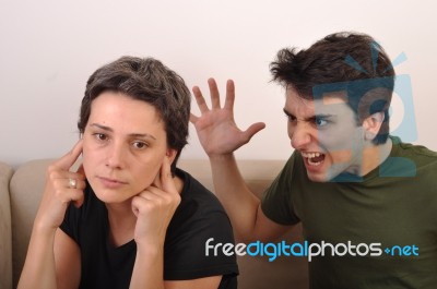 Brother Yelling To Sister Stock Photo
