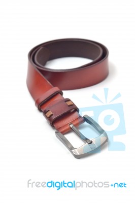 Brown Leather Belt On A White Background Stock Photo