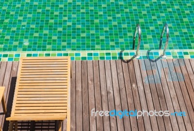 Brown Wooden Chairs Side Swimming Pool Stock Photo