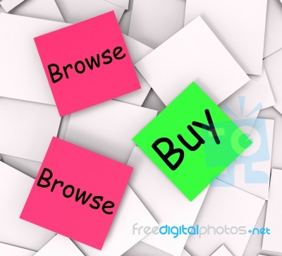 Browse Buy Post-it Notes Show Shopping Around And Purchasing Stock Image