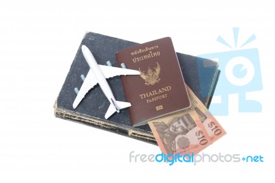 Brunei Darussalam Banknotes And Thailand Passport Stock Photo