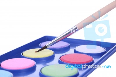Brush Powder Color Palette Tray On White Background Stock Photo