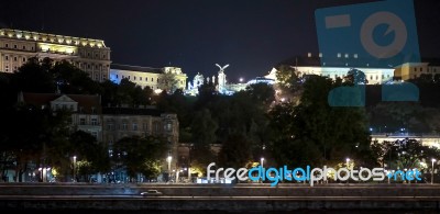 Buda Castle Illuminated At Nigt In Budapest Stock Photo