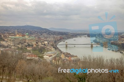 Budapest With Chain Bridge And Parliament Stock Photo