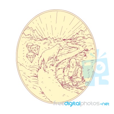 Buddha And Wolf On Road Diamonds Drawing Stock Image