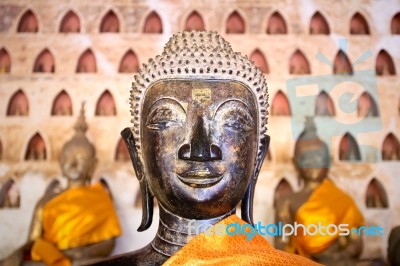 Buddha Image At Wat Si Saket In Vientiane, Laos Stock Photo