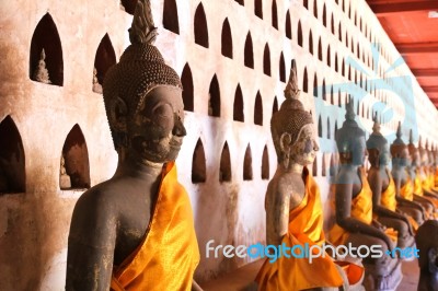 Buddha Image At Wat Si Saket In Vientiane, Laos Stock Photo