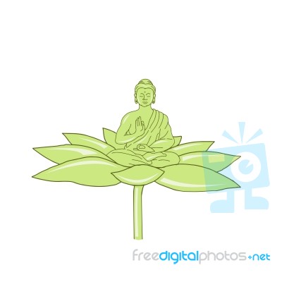 Buddha Sitting On Lotus Flower Drawing Stock Image