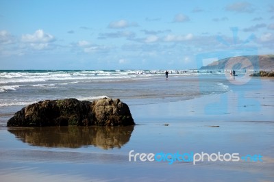 Bude, Cornwall/uk - August 12 : People On The Beach At Bude On A… Stock Photo