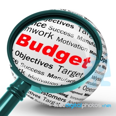 Budget Magnifier Definition Shows Financial Management Or Busine… Stock Image