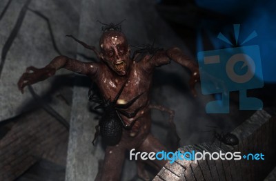 Bug Man,infected Man With Spiders,3d Illustration Stock Image