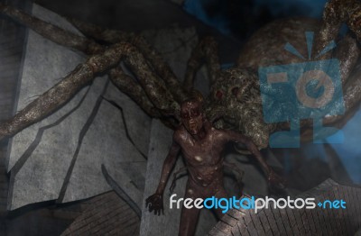Bug Man,infected Man With Spiders,3d Illustration Stock Image