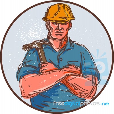 Builder Arms Crossed Hammer Circle Drawing Stock Image