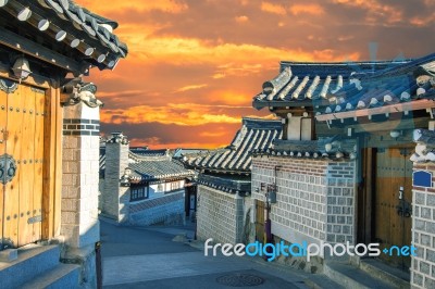 Bukchon Hanok Village,traditional Korean Style Architecture In Seoul,korea Stock Photo