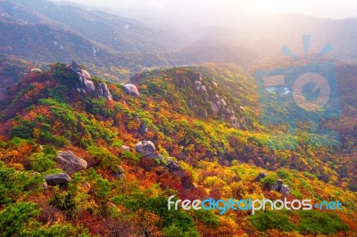 Bukhansan Mountains In Autumn,seoul In South Korea Stock Photo