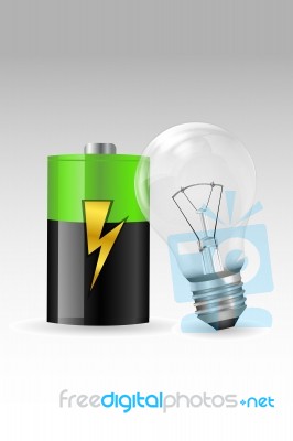 Bulb With Battery Stock Image